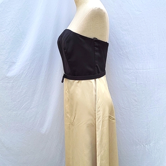 Ladies strapless evening gown, black top, gold/taupe bottom, sateen, wrap, sz 10 - Picture 8 of 14